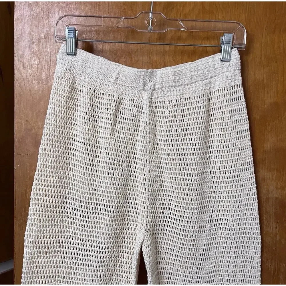 PQ Swim Eliza Crochet High Waist Pants Ivory Cream Beach Size XS/S Festival Boho